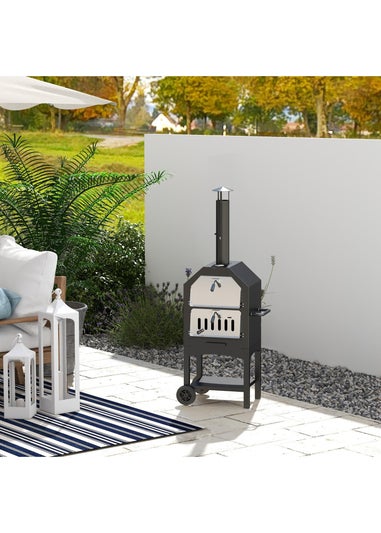 Outsunny Charcoal Tall Ovan Pizza Maker BBQ Grill Outdoor Picnic with Thermometer