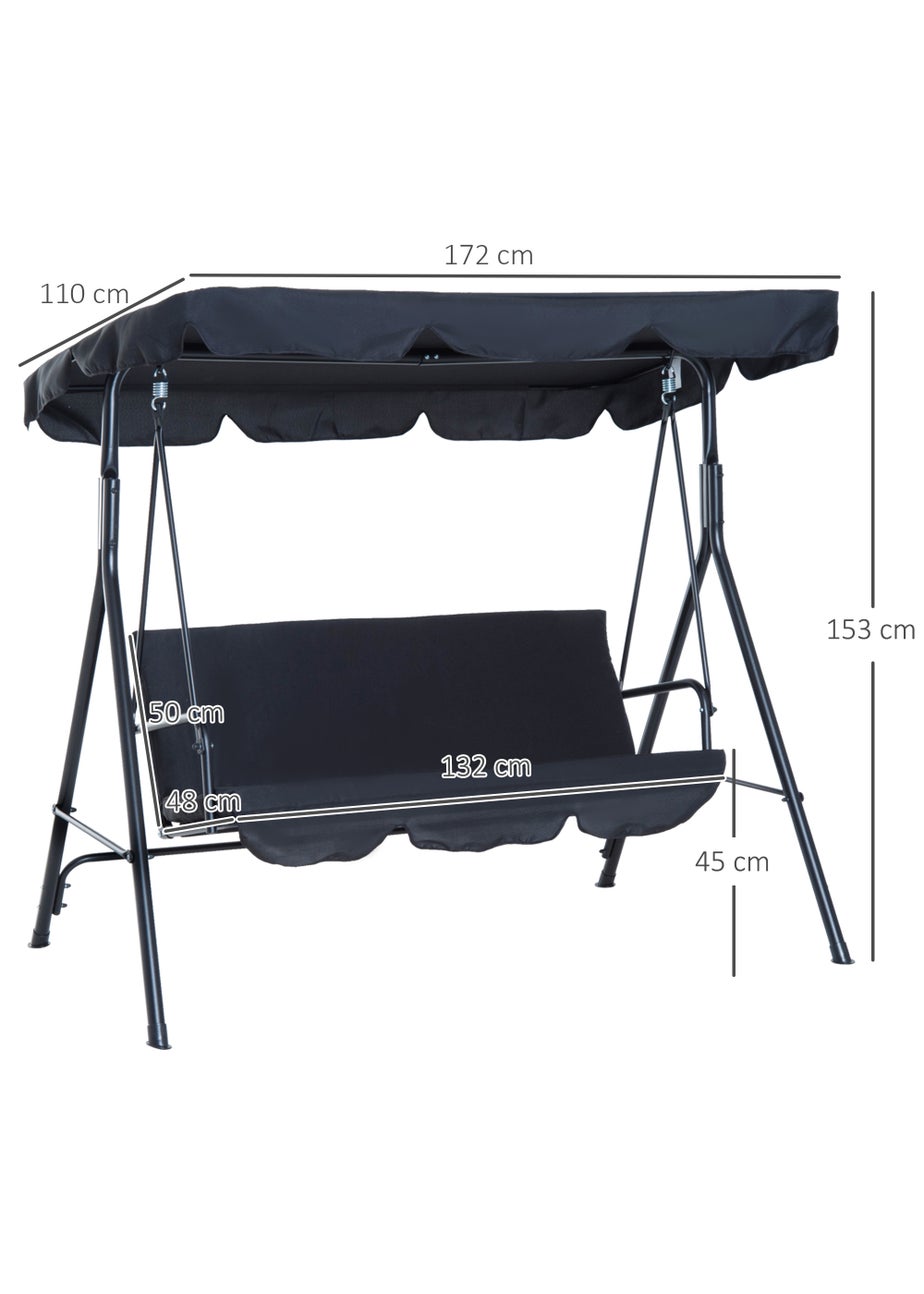 Outsunny 3 Seater Canopy Swing Chair Garden Rocking Bench with Top Roof - Black