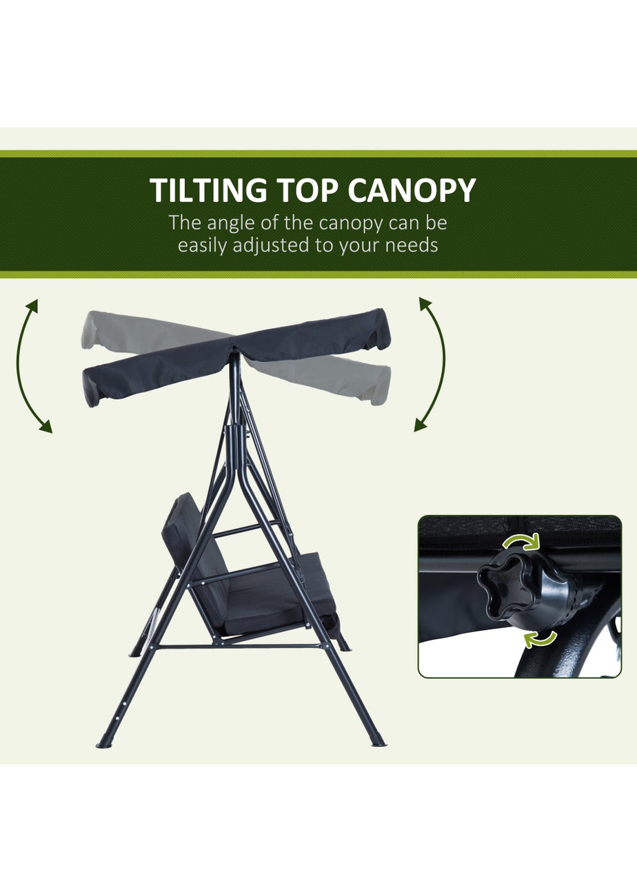 Outsunny 3 Seater Canopy Swing Chair Garden Rocking Bench with Top Roof - Black