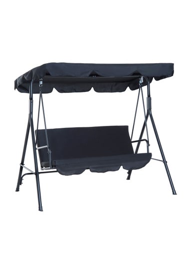 Outsunny 3 Seater Canopy Swing Chair Garden Rocking Bench with Top Roof - Black
