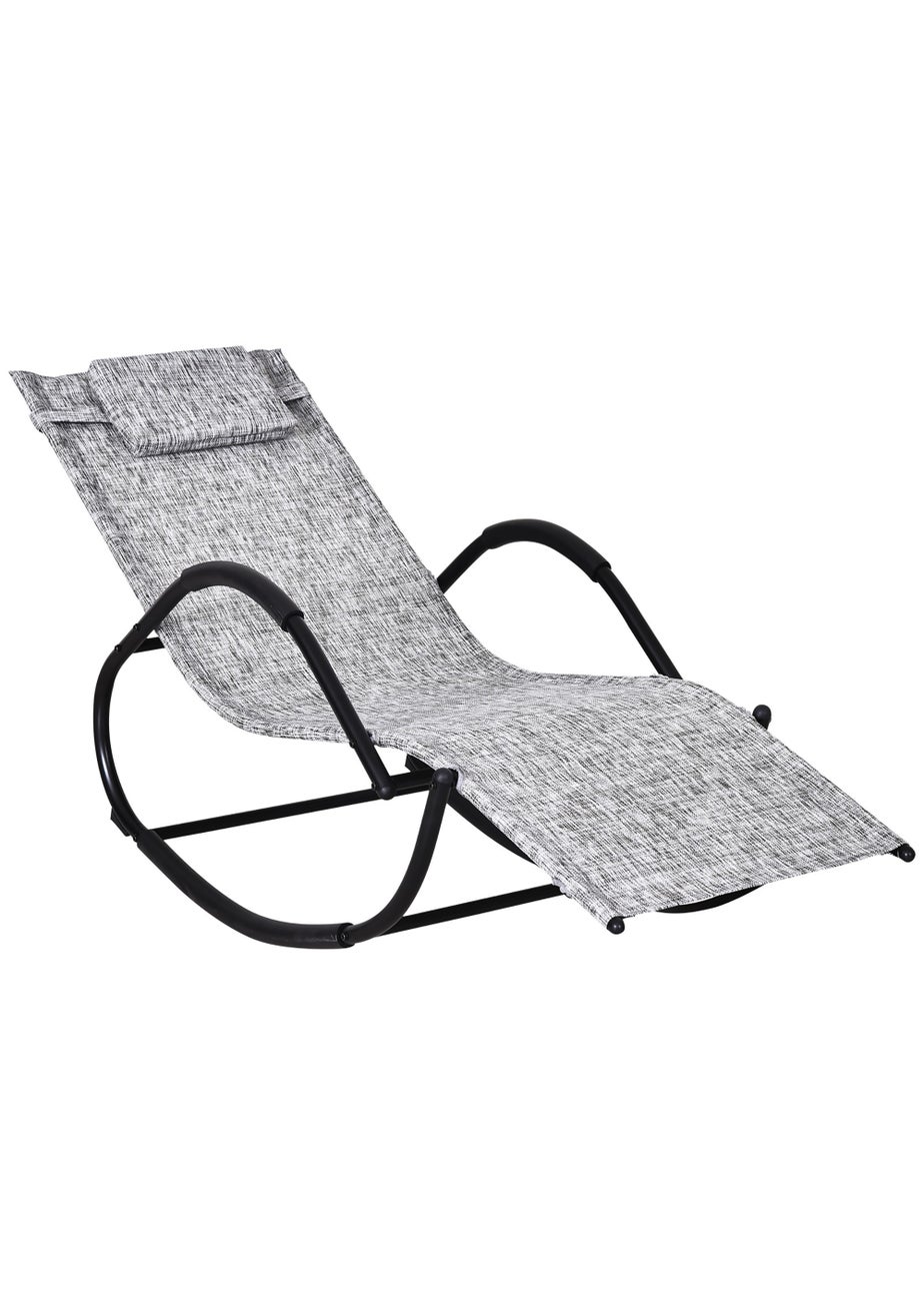 Outsunny Patio Texteline Rocking Lounge Chair Zero Gravity Rocker with Padded Pillow