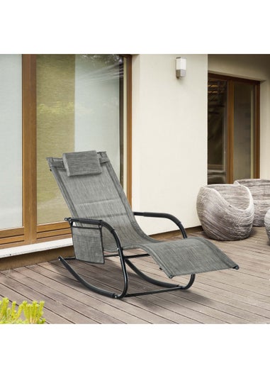 Outsunny Outdoor Garden Rocking Chair, Patio Sun Lounger Rocker Chair with Breathable Mesh Fabric