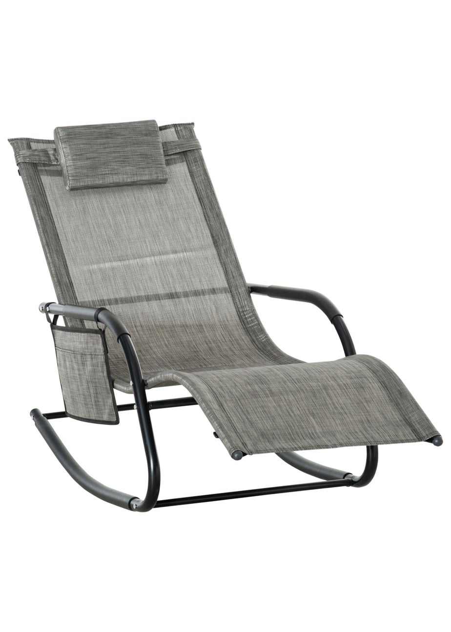 Outsunny Outdoor Garden Rocking Chair, Patio Sun Lounger Rocker Chair with Breathable Mesh Fabric