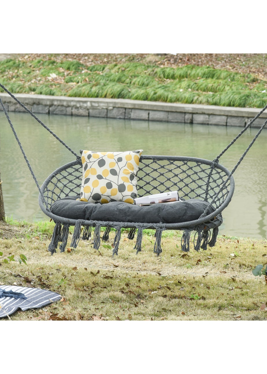 Outsunny 2-Seater Hanging Hammock Chair with Soft Cushion for Patio, Garden, Balcony, Living Room