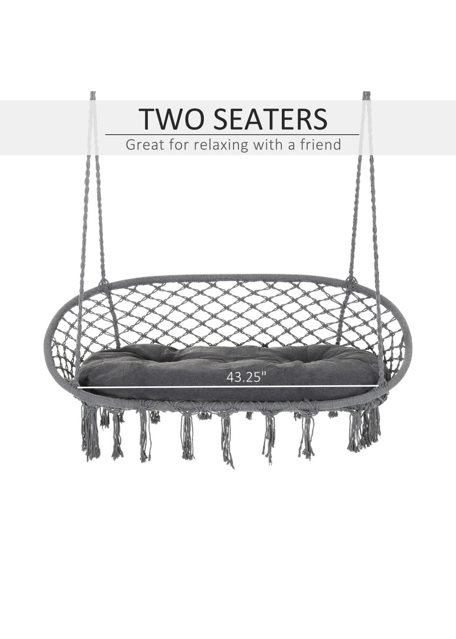 Outsunny 2-Seater Hanging Hammock Chair with Soft Cushion for Patio, Garden, Balcony, Living Room