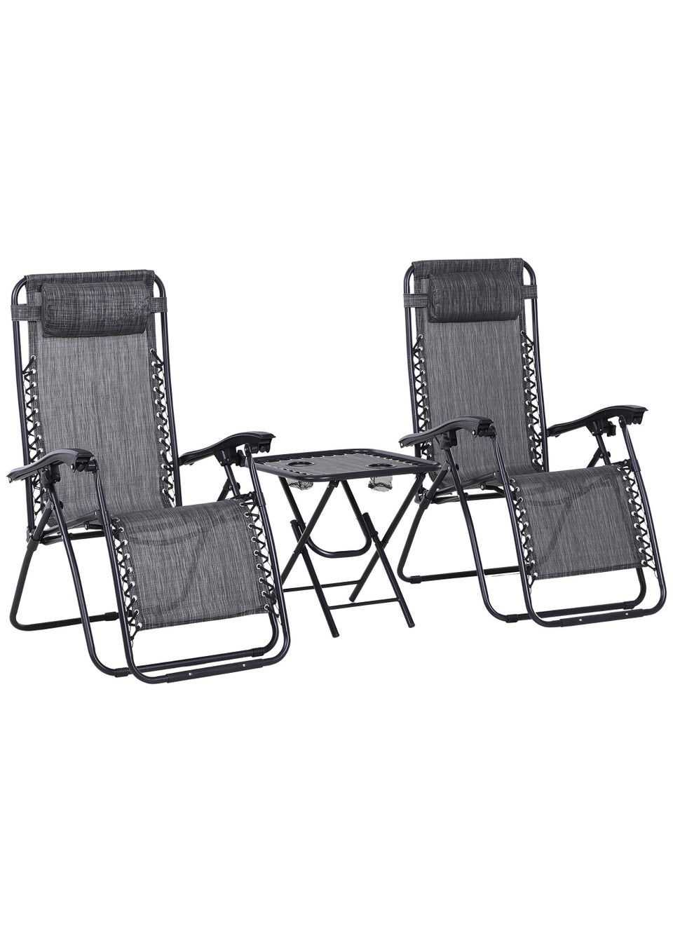 Outsunny 3 PCs Sun Lounger Table & Chairs Set with Cup Holders