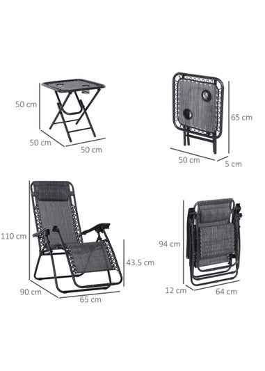 Outsunny 3 PCs Sun Lounger Table & Chairs Set with Cup Holders