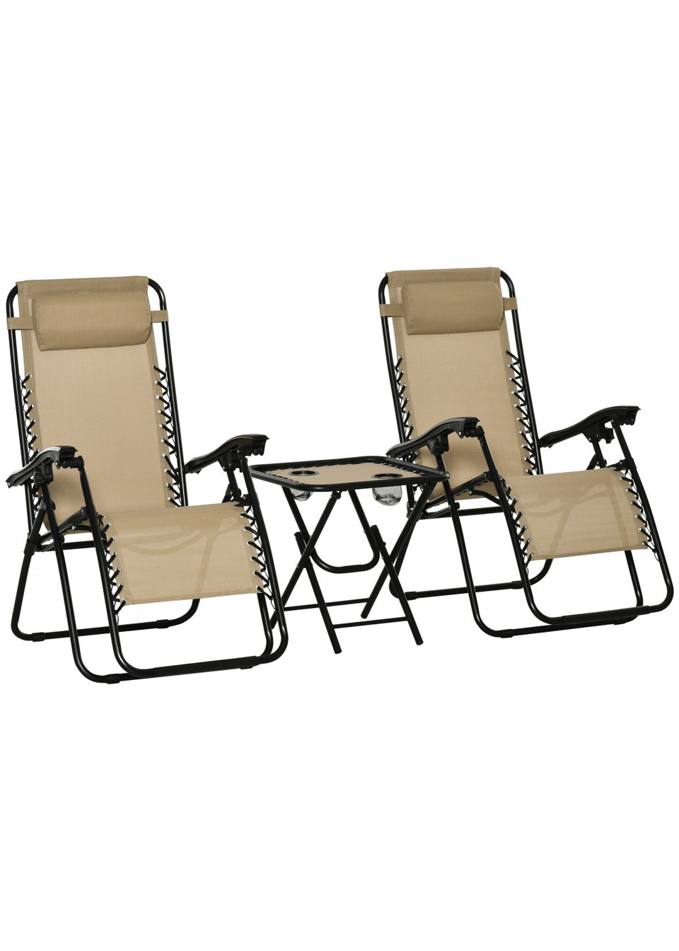 Outsunny 3 PCs Sun Lounger Table & Chairs Set with Cup Holders