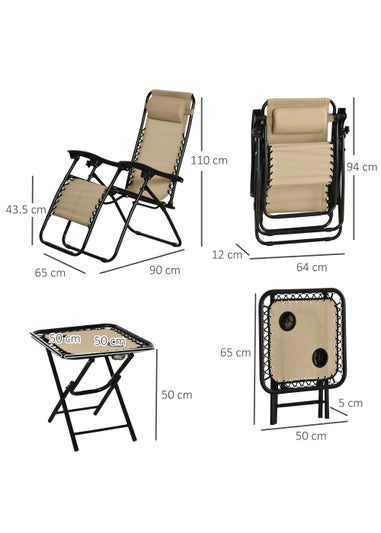 Outsunny 3 PCs Sun Lounger Table & Chairs Set with Cup Holders