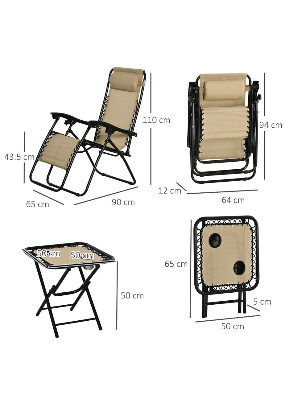Outsunny 3 PCs Sun Lounger Table & Chairs Set with Cup Holders