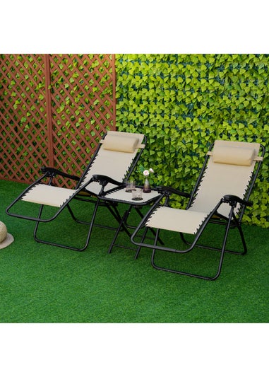 Outsunny 3 PCs Sun Lounger Table & Chairs Set with Cup Holders