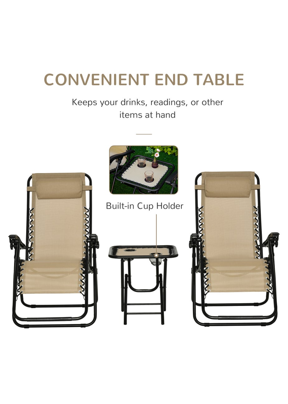 Outsunny 3 PCs Sun Lounger Table & Chairs Set with Cup Holders