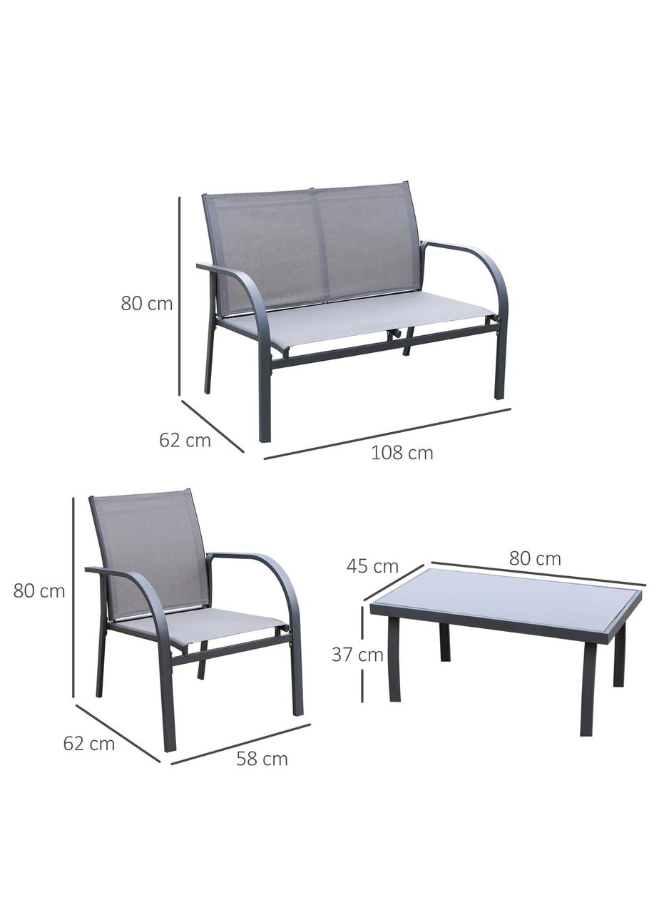 Outsunny 4pcs Patio Furniture Set Garden Sofa Glass Top Coffee Table Grey