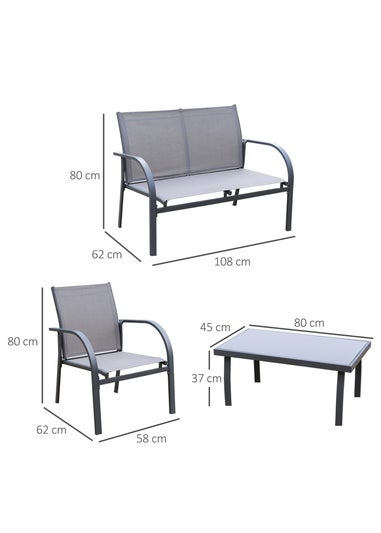 Outsunny 4pcs Patio Furniture Set Garden Sofa Glass Top Coffee Table Grey