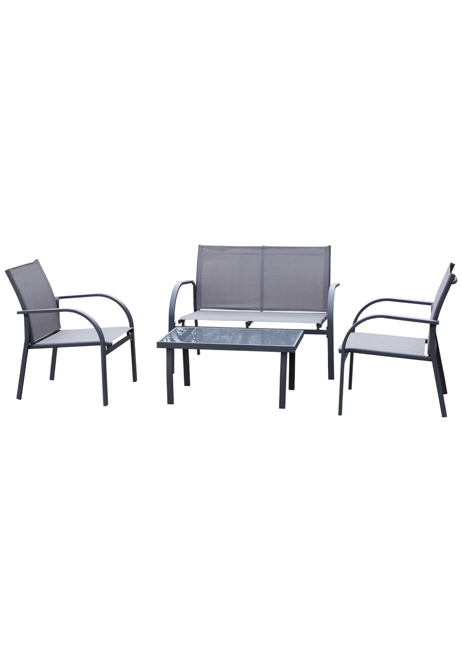Outsunny 4pcs Patio Furniture Set Garden Sofa Glass Top Coffee Table Grey