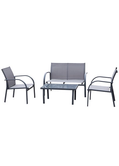 Outsunny 4pcs Patio Furniture Set Garden Sofa Glass Top Coffee Table Grey