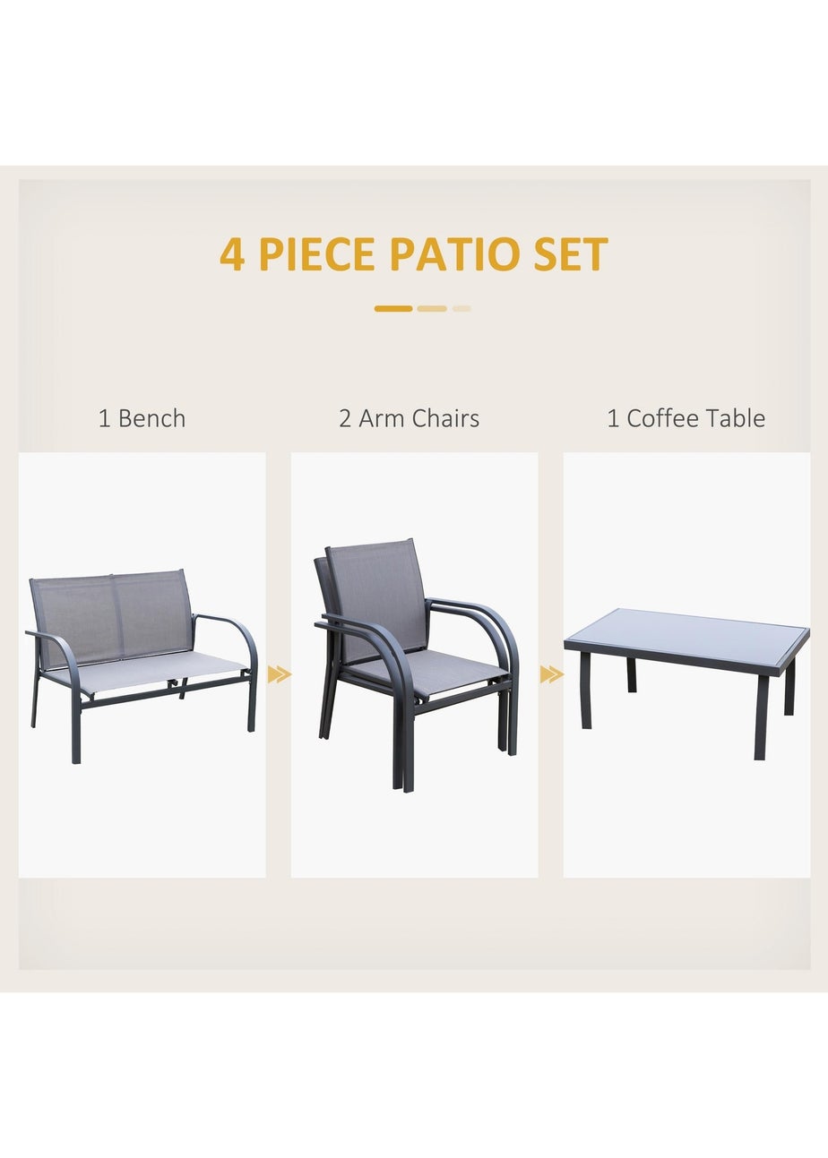 Outsunny 4pcs Patio Furniture Set Garden Sofa Glass Top Coffee Table Grey