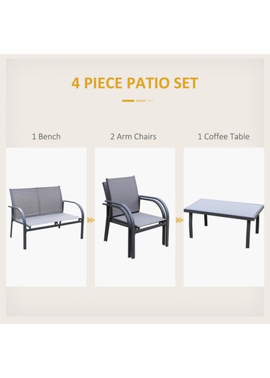 Outsunny 4pcs Patio Furniture Set Garden Sofa Glass Top Coffee Table Grey