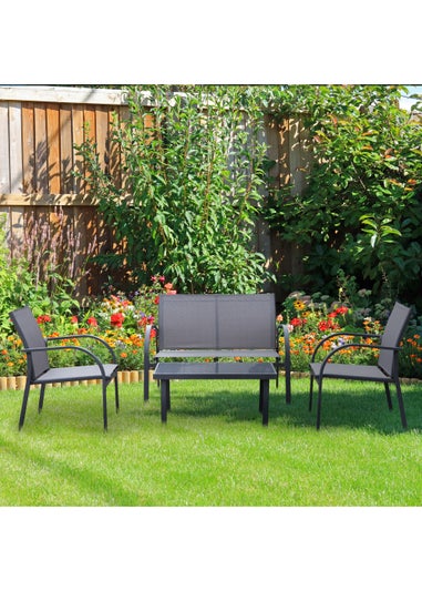 Outsunny 4pcs Patio Furniture Set Garden Sofa Glass Top Coffee Table Grey