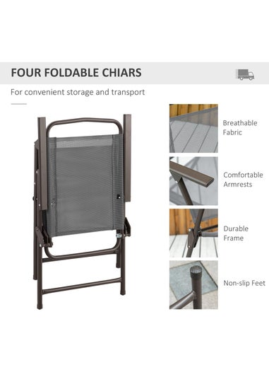 Outsunny 6 Piece Patio Dining Set with Garden Umbrella 4 Folding Chairs Grey