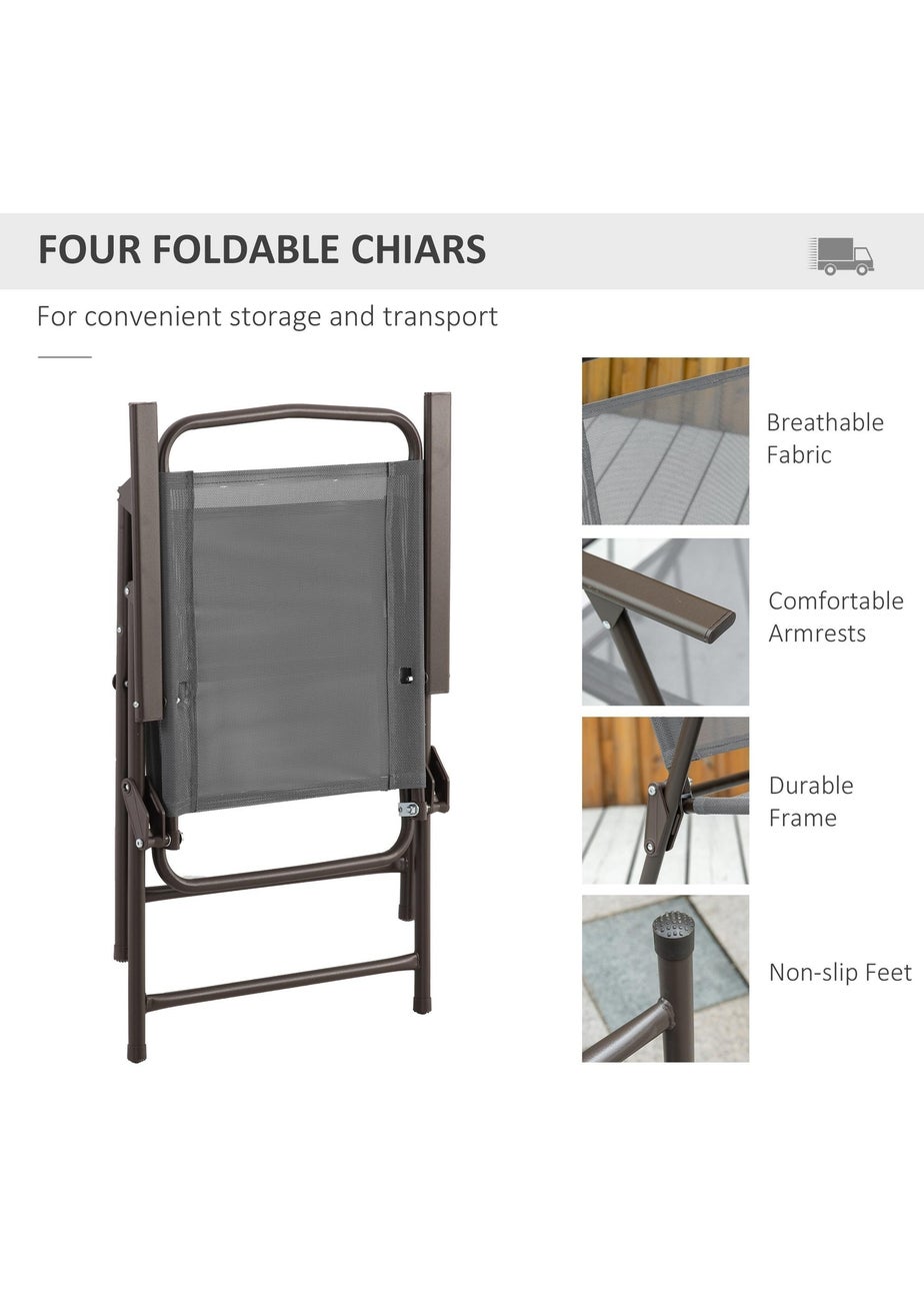 Outsunny 6 Piece Patio Dining Set with Garden Umbrella 4 Folding Chairs Grey