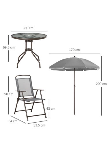 Outsunny 6 Piece Patio Dining Set with Garden Umbrella 4 Folding Chairs Grey