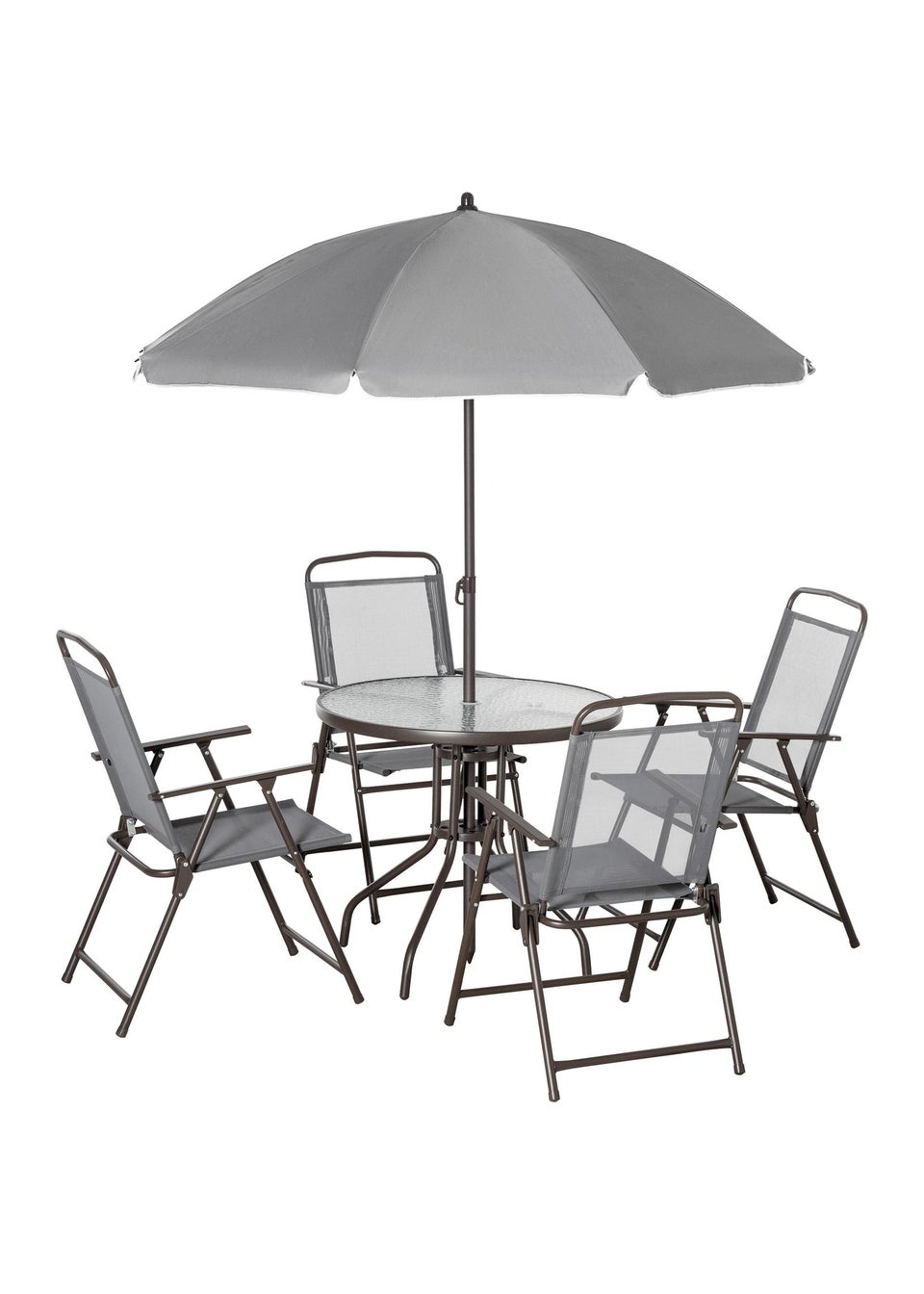 Outsunny 6 Piece Patio Dining Set with Garden Umbrella 4 Folding Chairs Grey