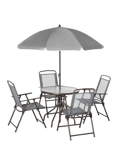 Outsunny 6 Piece Patio Dining Set with Garden Umbrella 4 Folding Chairs Grey