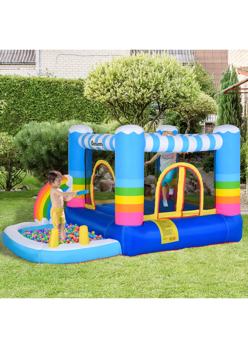 Outsunny Inflatable Rainbow Bouncy Castle (155cm x 280cm x 170cm)