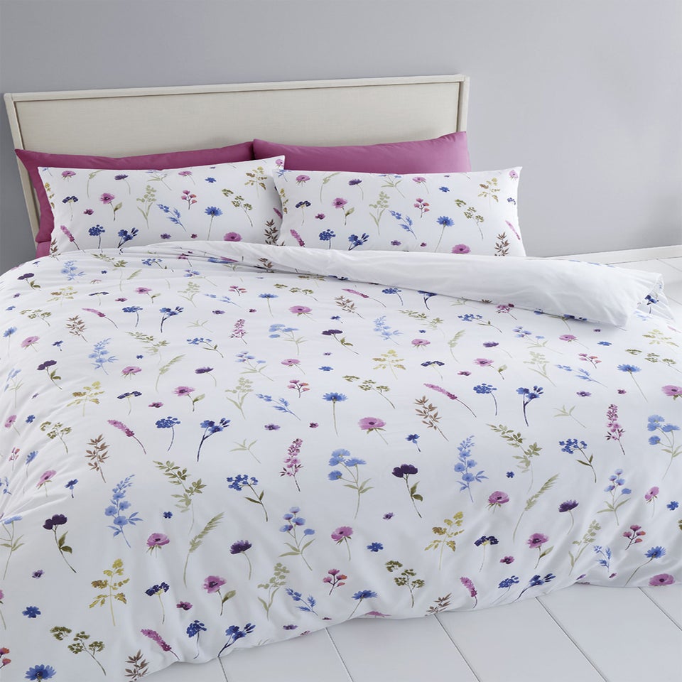Catherine Lansfield Countryside Floral Reversible Duvet Cover Set White