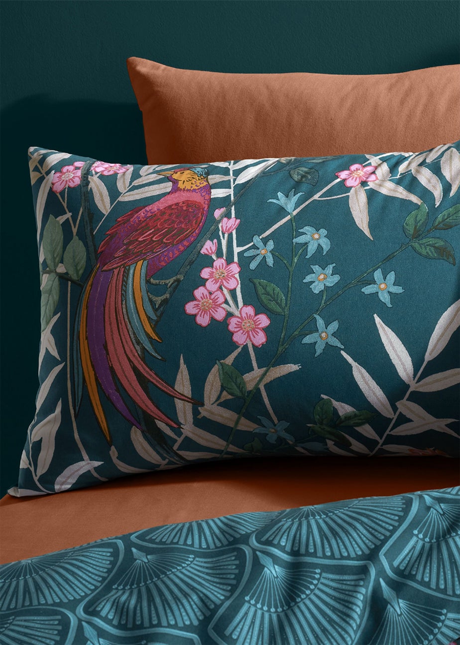 Catherine Lansfield Tropical Floral Birds Reversible Duvet Cover Set Green