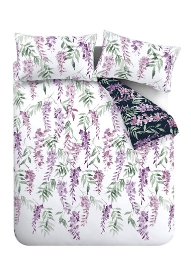 Catherine Lansfield Wisteria Floral Reversible Duvet Cover Set White/Navy
