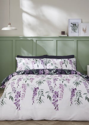 Catherine Lansfield Wisteria Floral Reversible Duvet Cover Set White/Navy