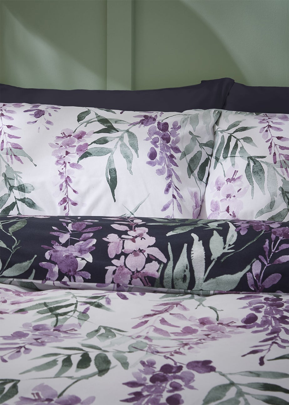 Catherine Lansfield Wisteria Floral Reversible Duvet Cover Set White/Navy