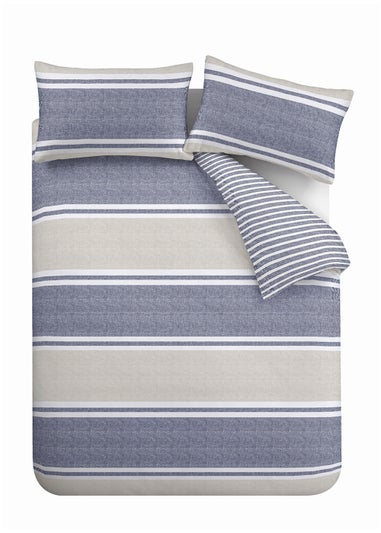 Catherine Lansfield Textured Banded Stripe Reversible Duvet Cover Set Blue