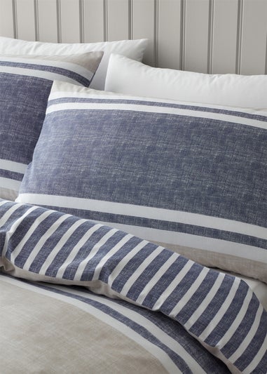 Catherine Lansfield Textured Banded Stripe Reversible Duvet Cover Set Blue