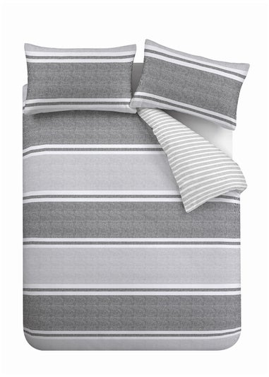 Catherine Lansfield Textured Banded Stripe Reversible Duvet Cover Set Charcoal Grey