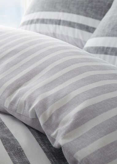 Catherine Lansfield Textured Banded Stripe Reversible Duvet Cover Set Charcoal Grey