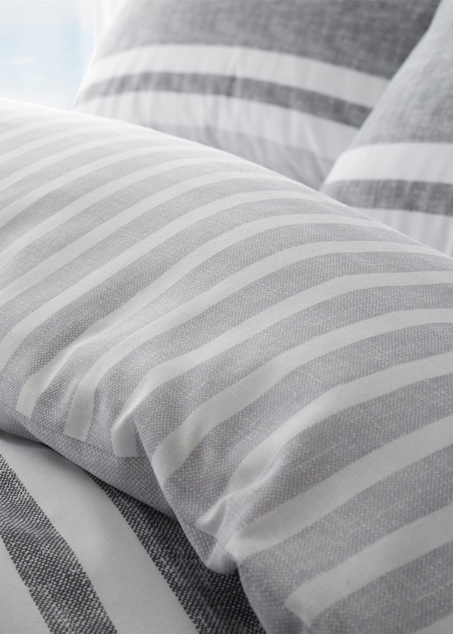 Catherine Lansfield Textured Banded Stripe Reversible Duvet Cover Set Charcoal Grey