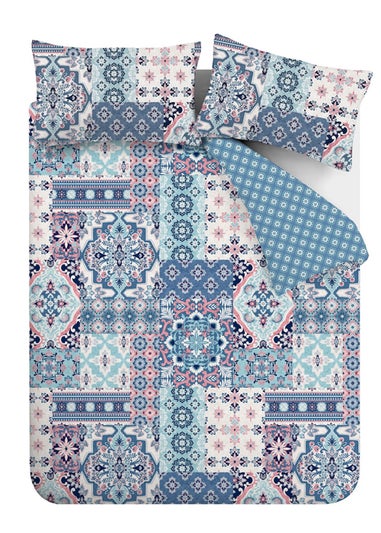 Catherine Lansfield Boho Patchwork Reversible Duvet Cover Set Blue