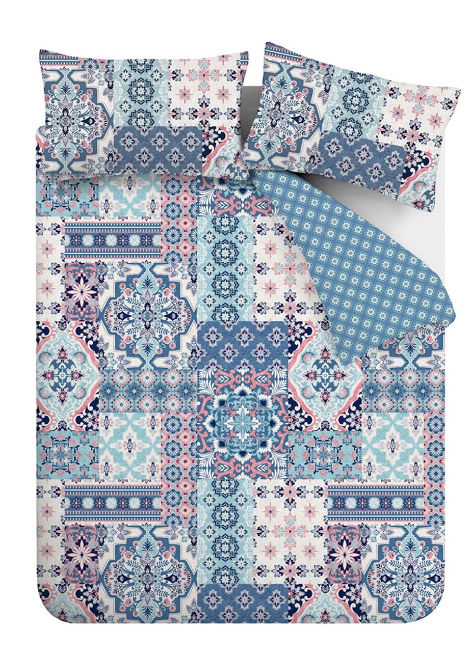Catherine Lansfield Boho Patchwork Reversible Duvet Cover Set Blue