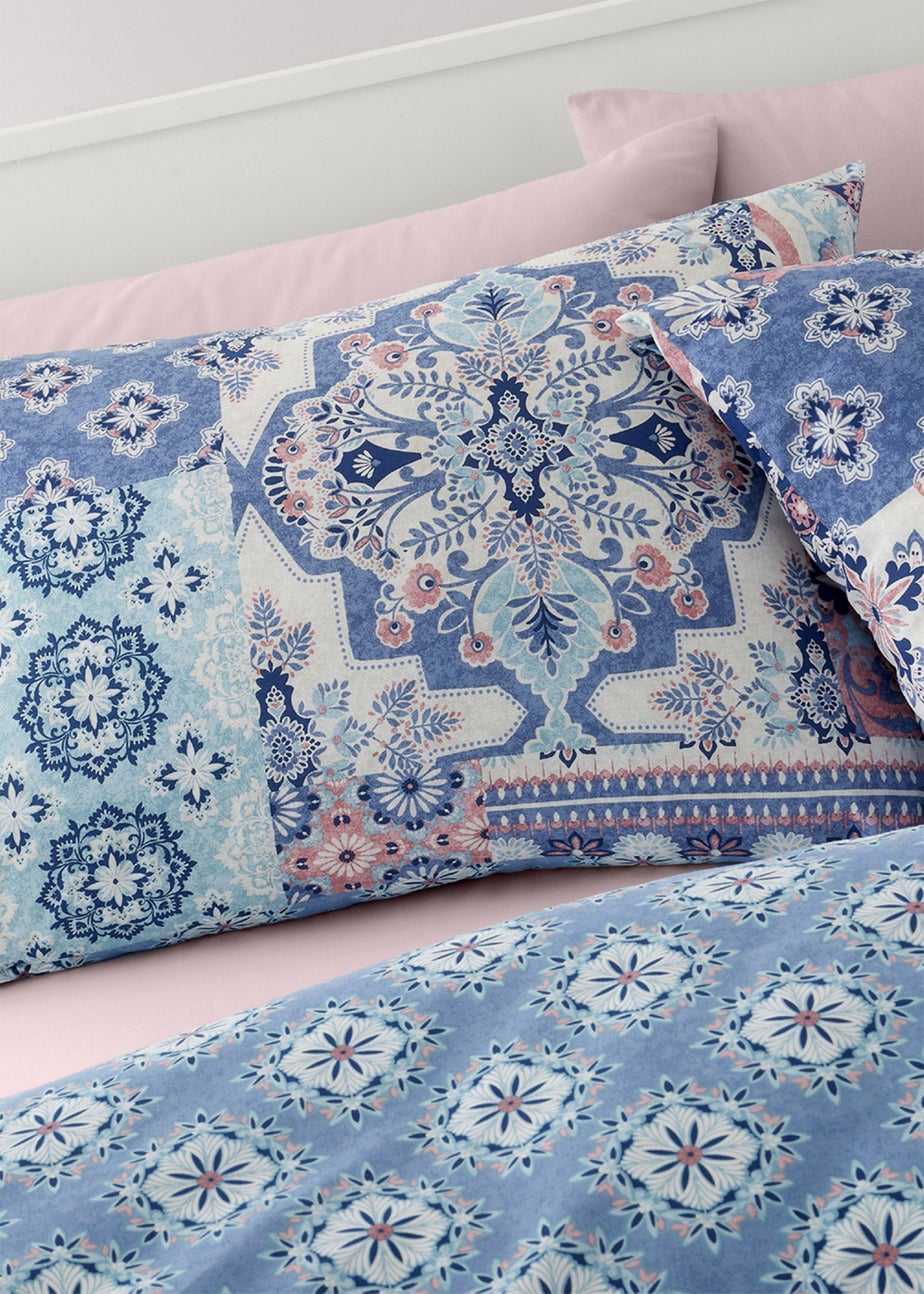 Catherine Lansfield Boho Patchwork Reversible Duvet Cover Set Blue