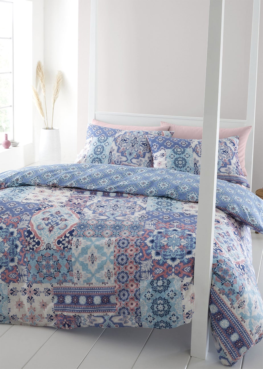 Catherine Lansfield Boho Patchwork Reversible Duvet Cover Set Blue