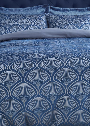 Catherine Lansfield Art Deco Pearl Duvet Cover Set Navy Blue