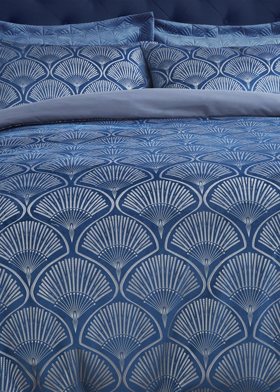 Catherine Lansfield Art Deco Pearl Duvet Cover Set Navy Blue