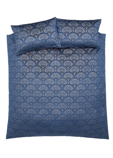Catherine Lansfield Art Deco Pearl Duvet Cover Set Navy Blue