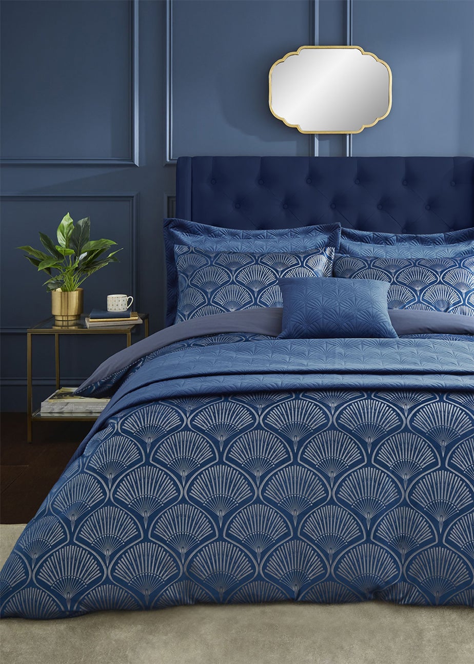 Catherine Lansfield Art Deco Pearl Duvet Cover Set Navy Blue