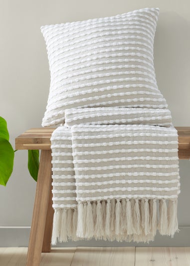 Catherine Lansfield Stab Stitch Natural Throw (125x150cm)