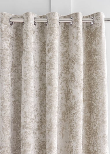Catherine Lansfield Crushed Velvet Lined Eyelet Curtains Natural