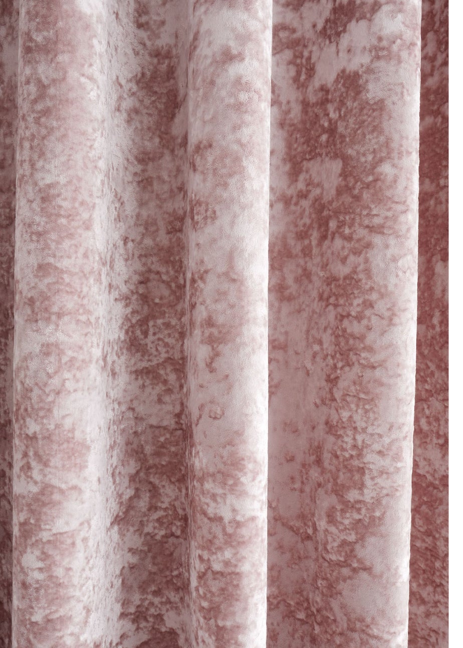 Catherine Lansfield Crushed Velvet Lined Eyelet Curtains Blush Pink